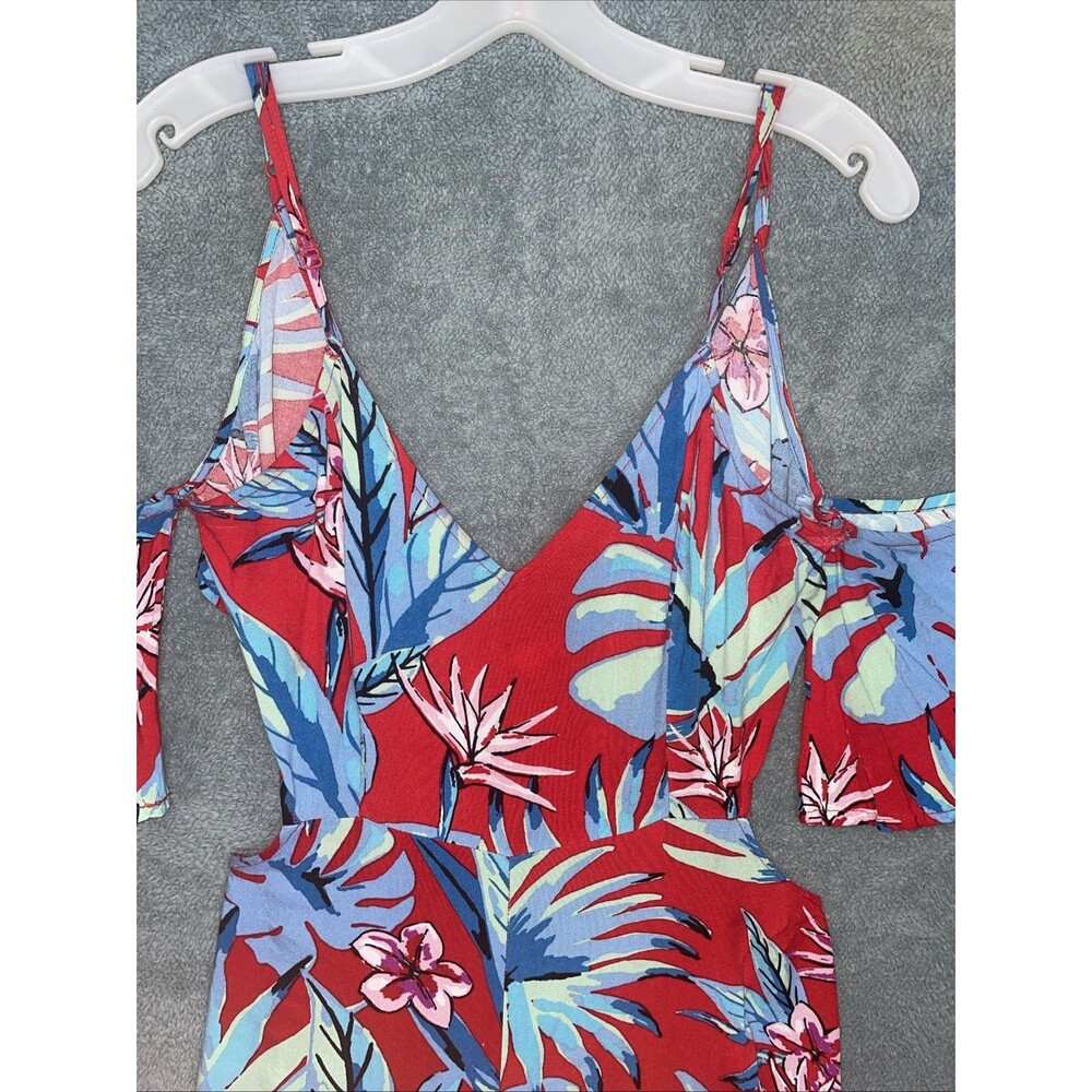 Flying Tomato Jumpsuit Womens Small Red Wide Leg Floral Resort Tropical Casual - Picture 2 of 10